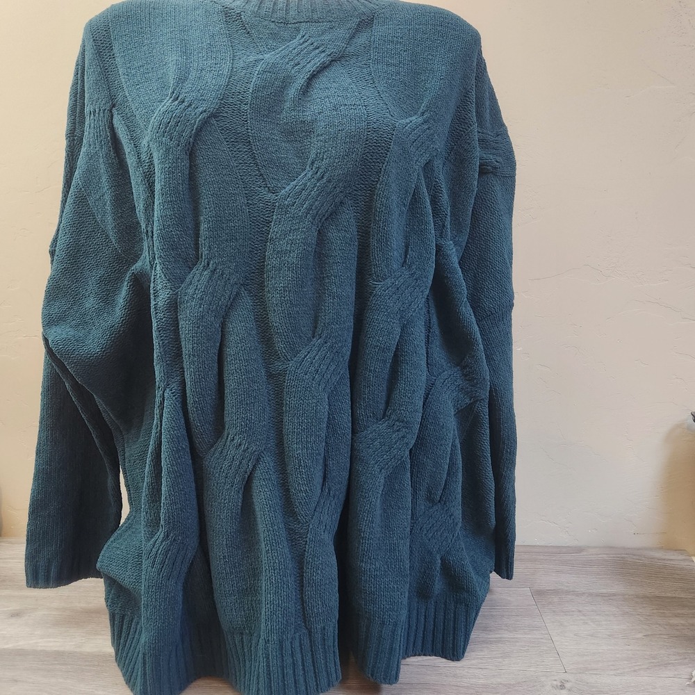 J.Jill‎ Blue Chenille Cable Knit Sweater Size 2X Chunky Oversized 3D Cozy Soft